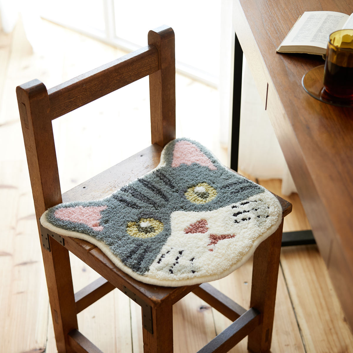 スミノエ チェアパッド ネコカオ 35cm×38cm 日本製 （ ネコ