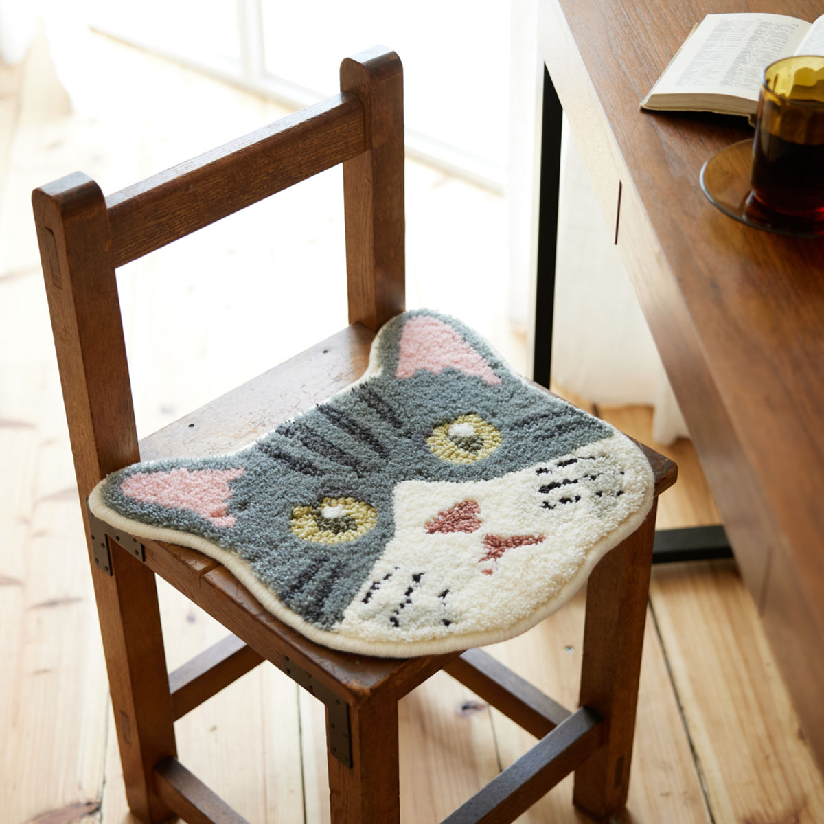 スミノエ チェアパッド ネコカオ 35cm×38cm 日本製 （ ネコ チェア