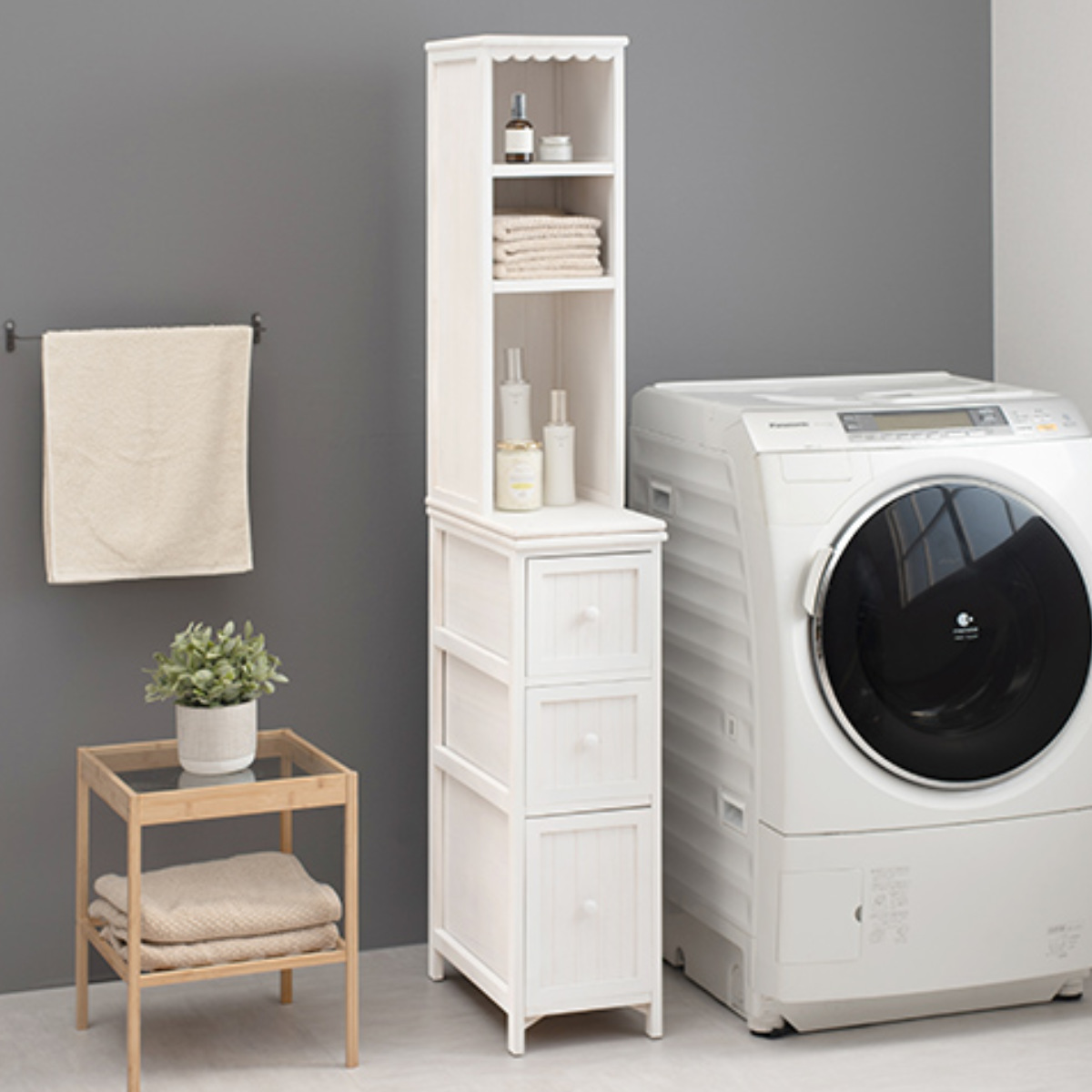 HAGiHARA（萩原） 棚付チェスト すき間収納 シャビーウッド