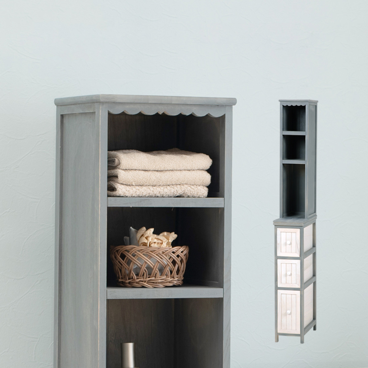 HAGiHARA（萩原） 棚付チェスト すき間収納 シャビーウッド