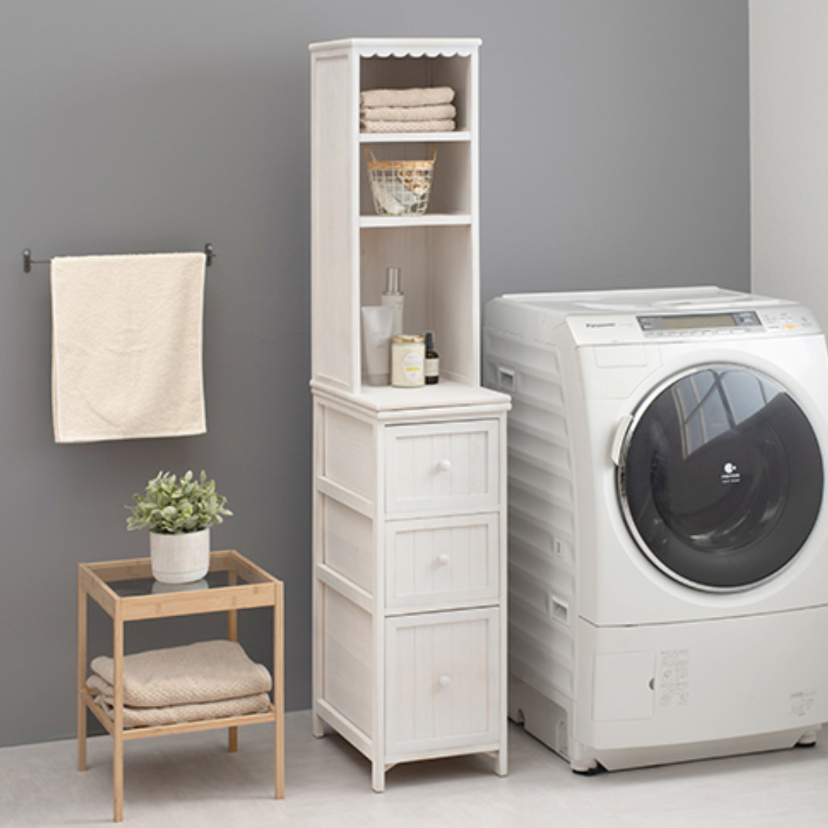 HAGiHARA（萩原） 棚付チェスト すき間収納 シャビーウッド