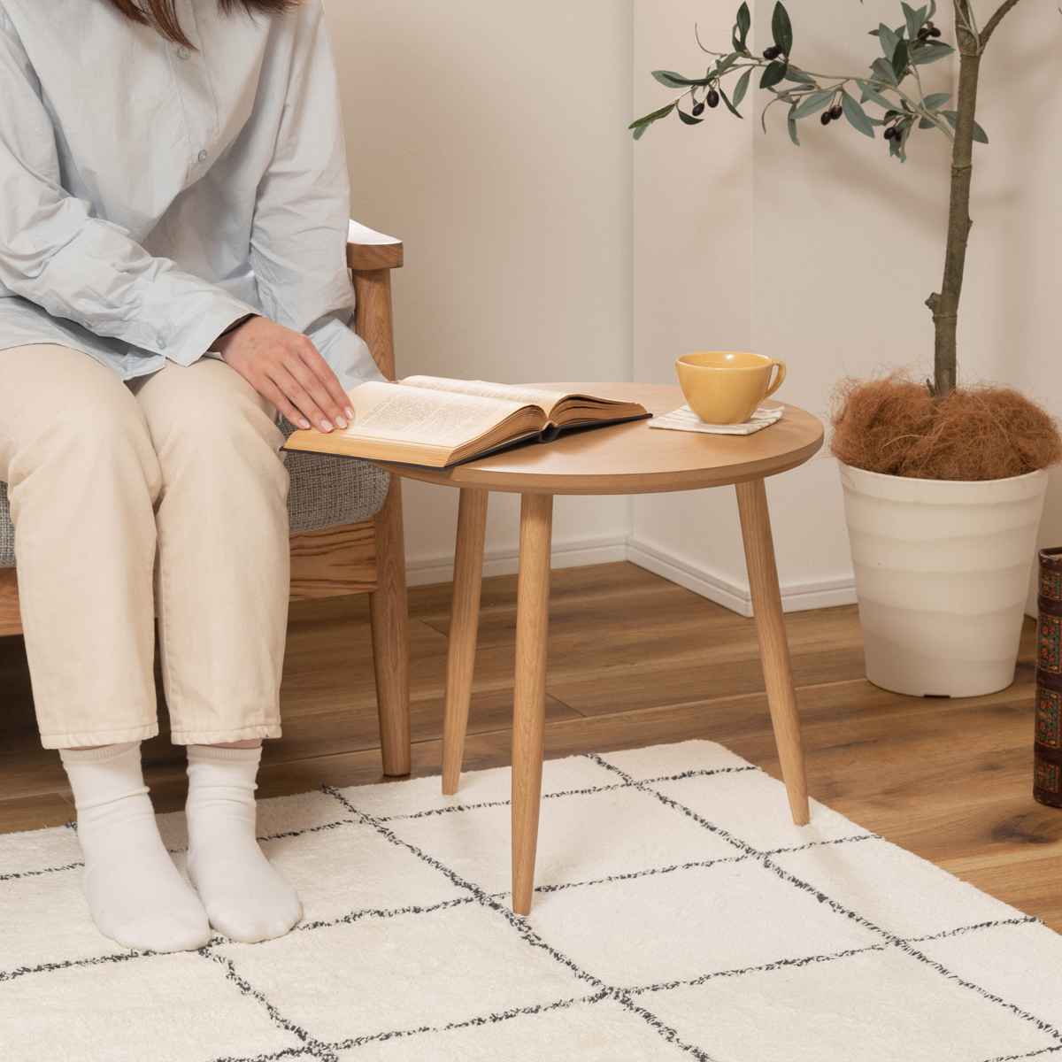 東谷 サイドテーブル 高さ42cm 天然木 Sサイズ （ 北欧 丸 スリム