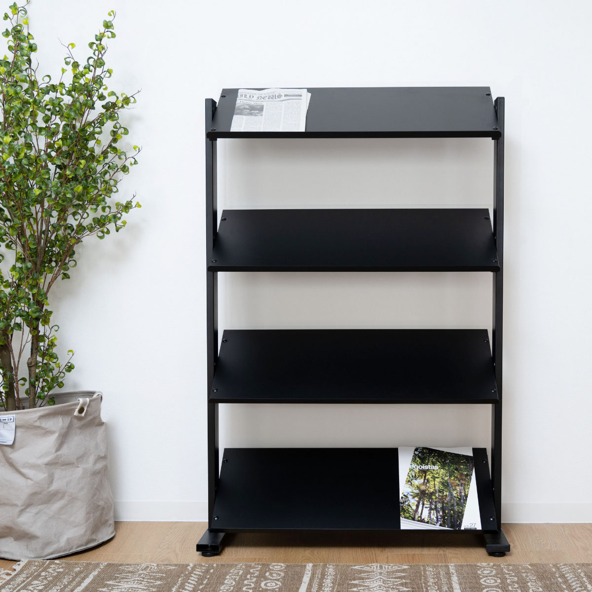 東谷 マガジンラック 4段 棚板角度調整 シェルフ スチール製 約幅