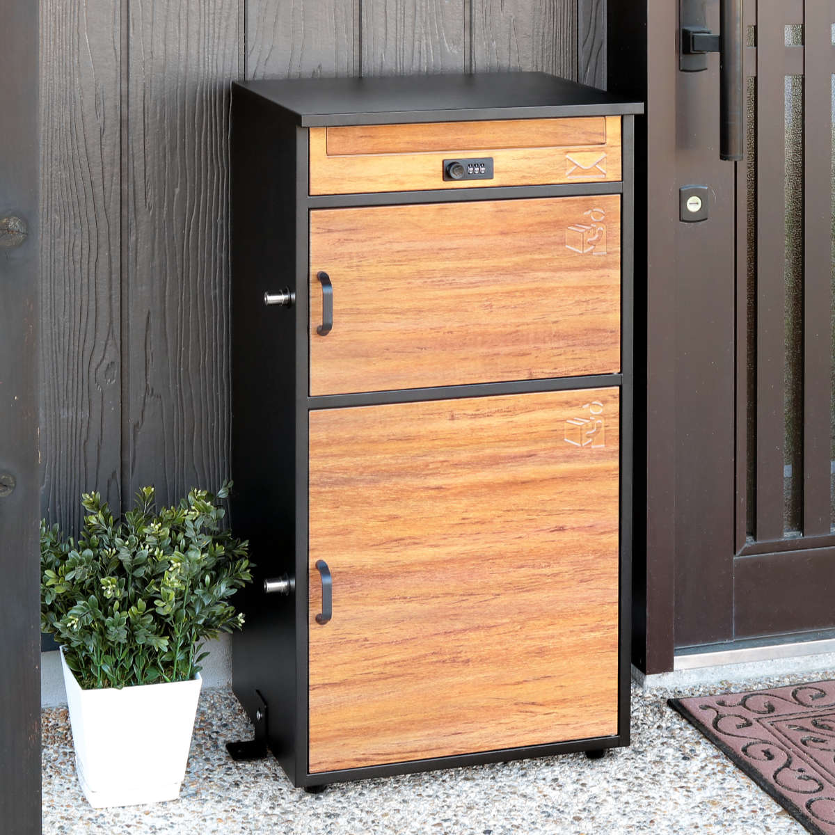 宅配ボックス 郵便ポスト リシム 濃木目 2段 （ 宅配 ボックス ポスト