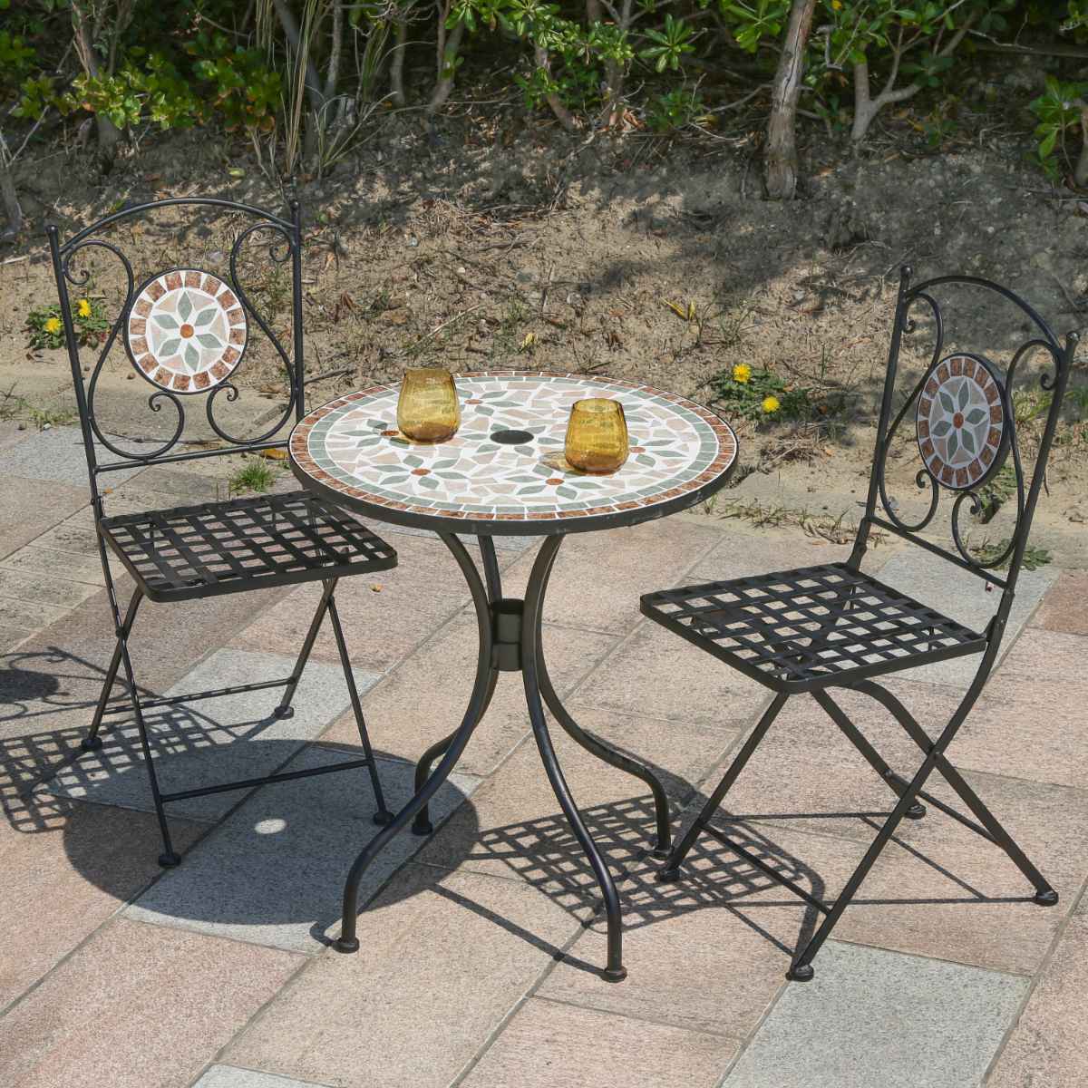 不二貿易（Fuji Boeki） ガーデンチェア モザイクチェア 花柄 2脚