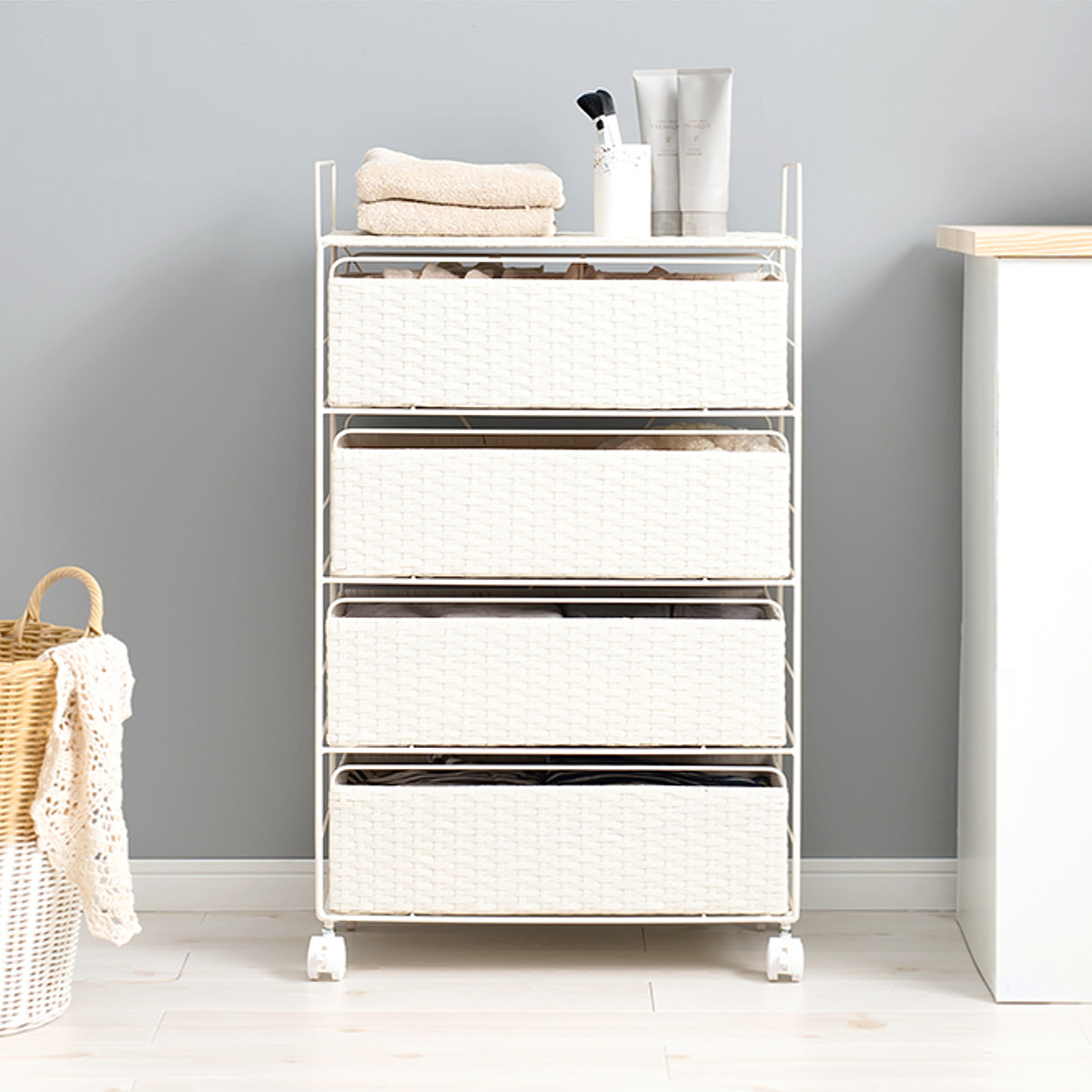 HAGiHARA（萩原） ランドリーチェスト 4段 幅50cm 高さ85cm キャスター