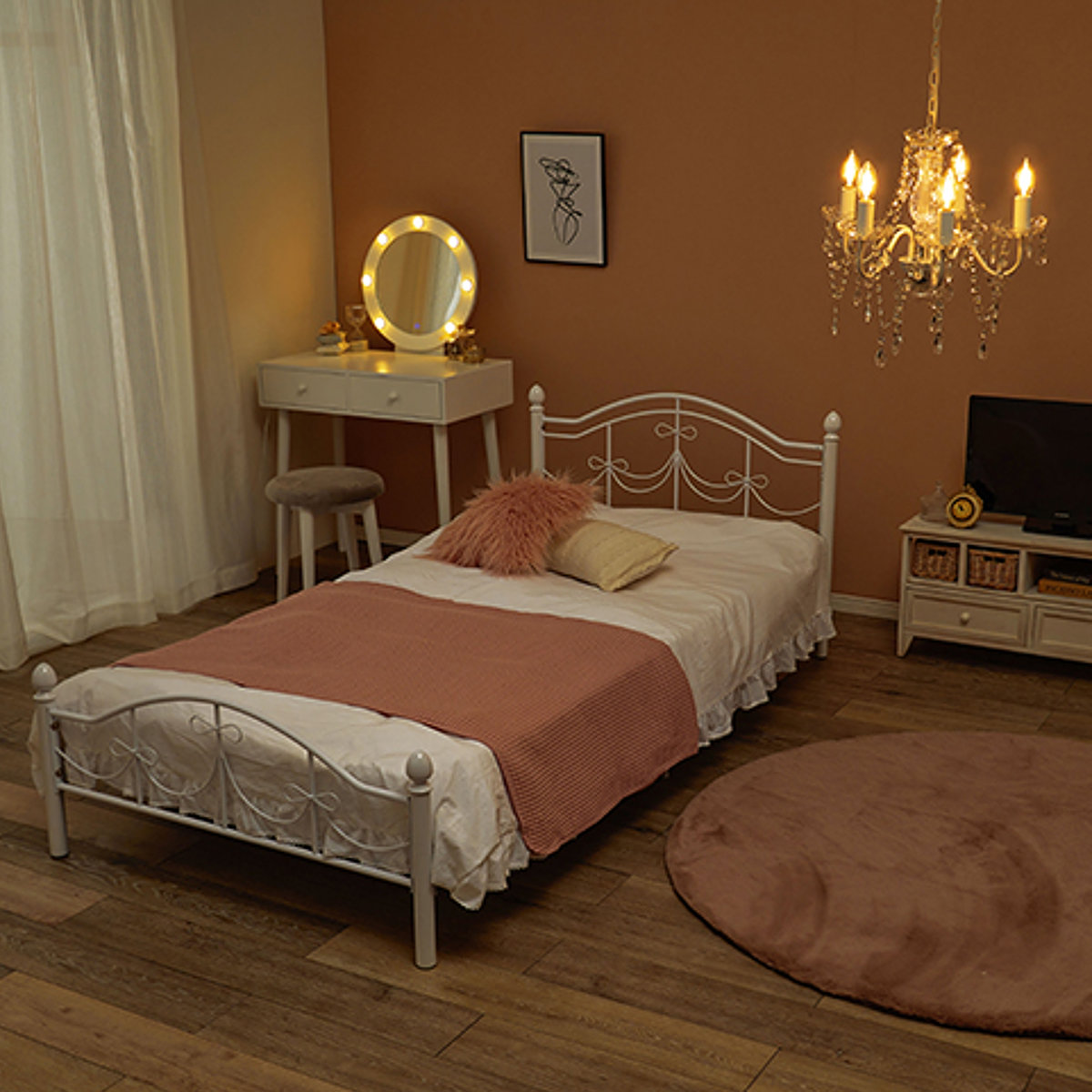 HAGiHARA（萩原） ベッド シングルベッド ベッドフレーム 姫系 白家具