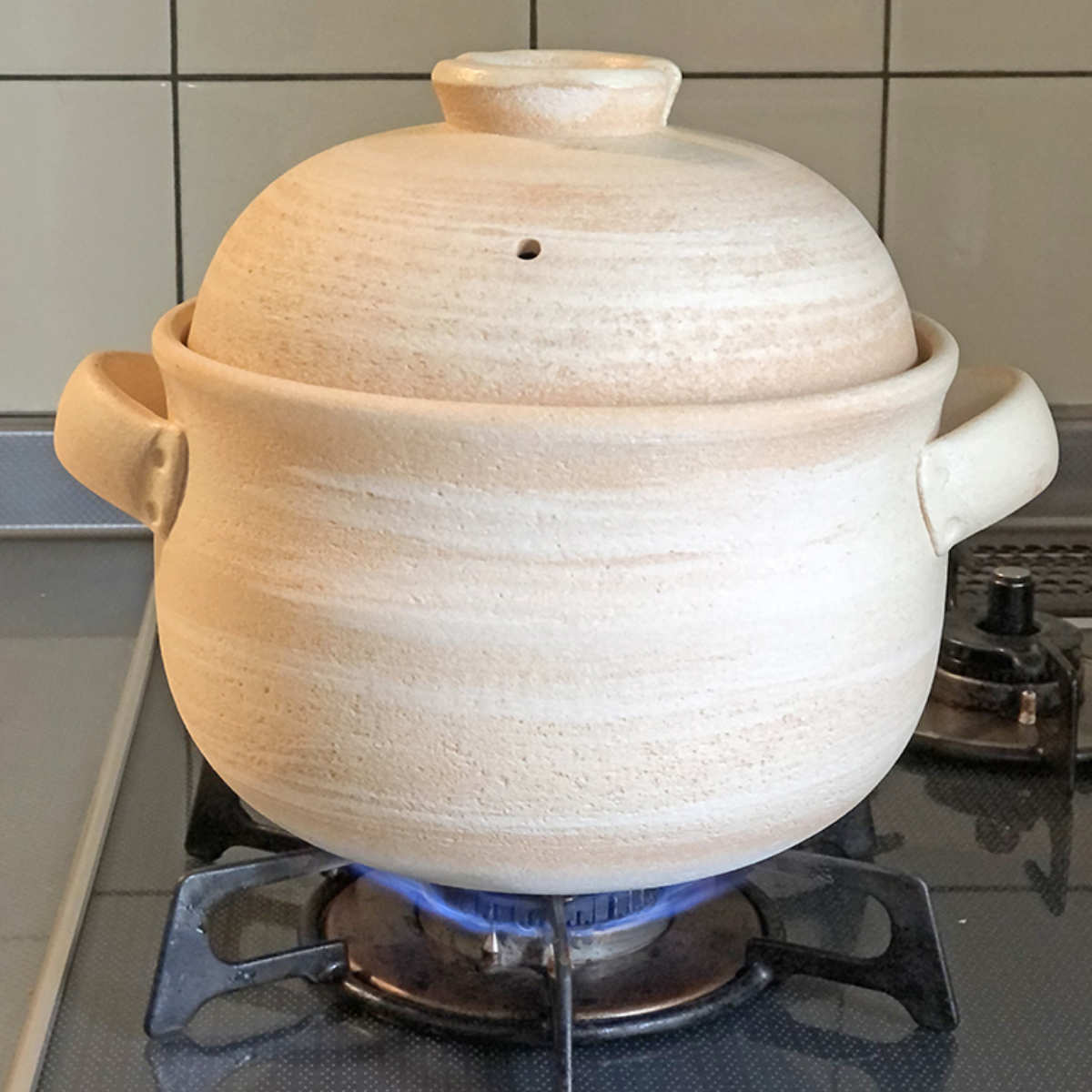 炊飯土鍋 2合 山吹 二重蓋 萬古焼 日本製 （ ガス火対応 炊飯 両手鍋