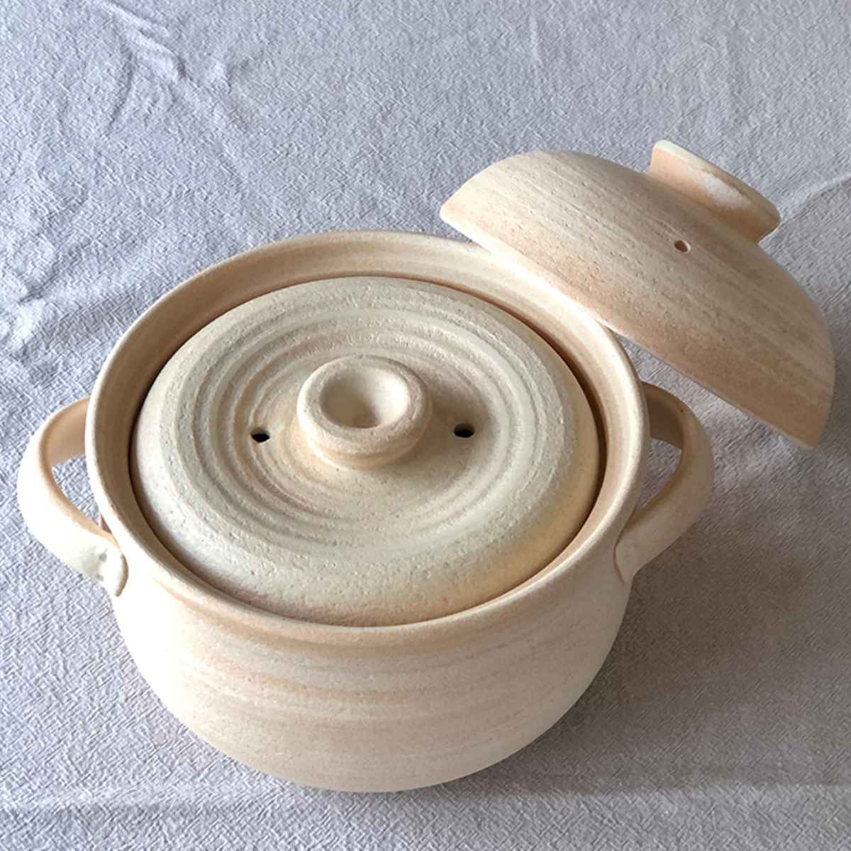 炊飯土鍋 4合 山吹 二重蓋 萬古焼 日本製 （ ガス火対応 炊飯 両手鍋