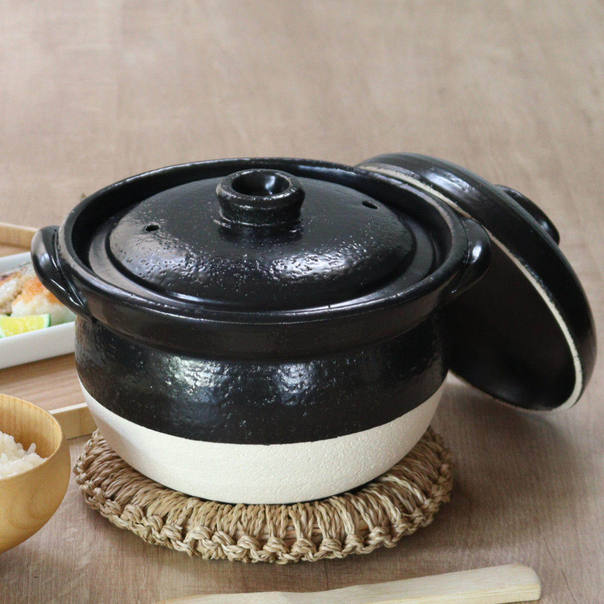 炊飯土鍋 3合 絶品ごはん鍋 中蓋付き 萬古焼 日本製 （ ガス火対応