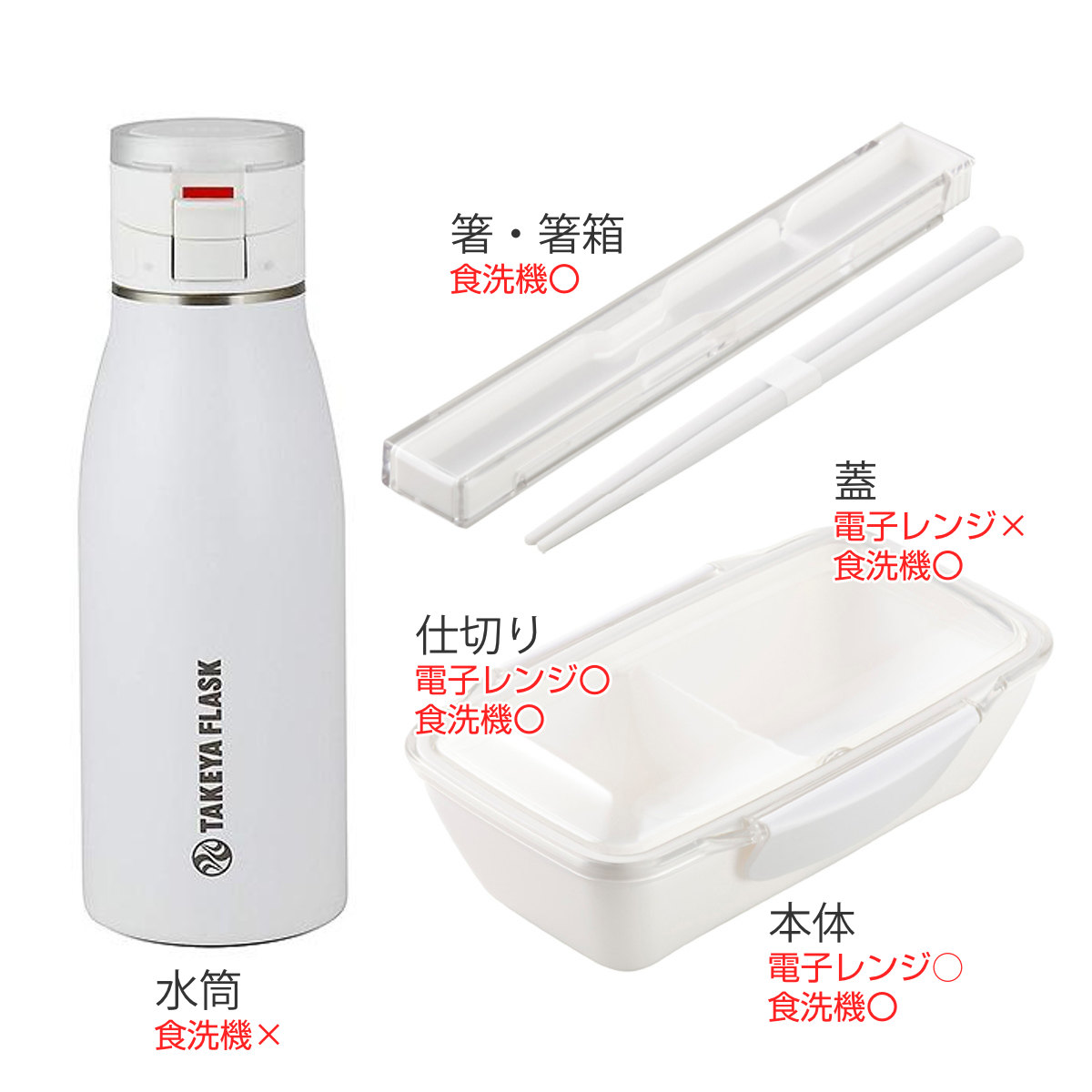 弁当箱・水筒 order_69jN8o9RLJKJYbQnRxoAbY 水筒セット ホワイト 弁当箱 水筒 お箸 シンプル （ 3点セット ランチ