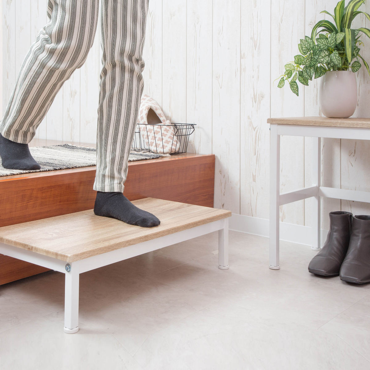 玄関ベンチ＆踏み台セット スチールフレーム （ ステップ台 子供 椅子