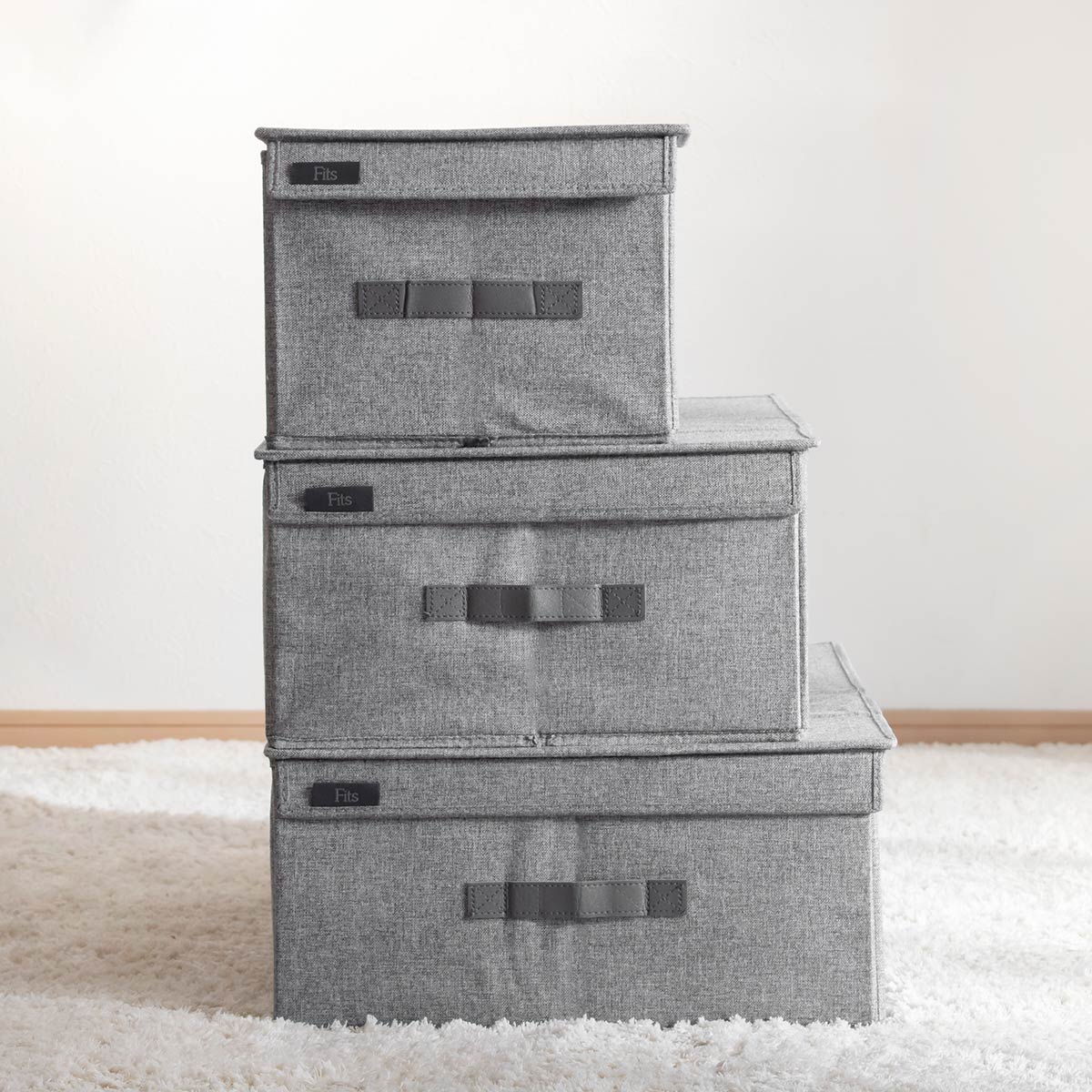 収納ボックス S ハーフオープン フィッツファブリック 幅29×奥行51×高さ20cm （ 収納ケース 衣装ケース フタ付き 取っ手付き クローゼット 収納 Fits 天馬 ） | Fits | 10
