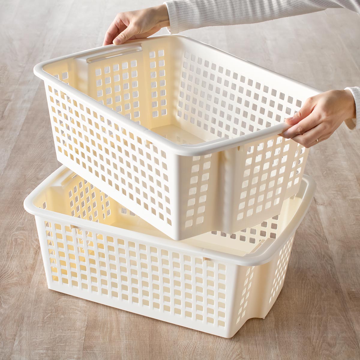 バスケット 浅型 積み重ね 収納ケース ポップアップ スタッキング かご