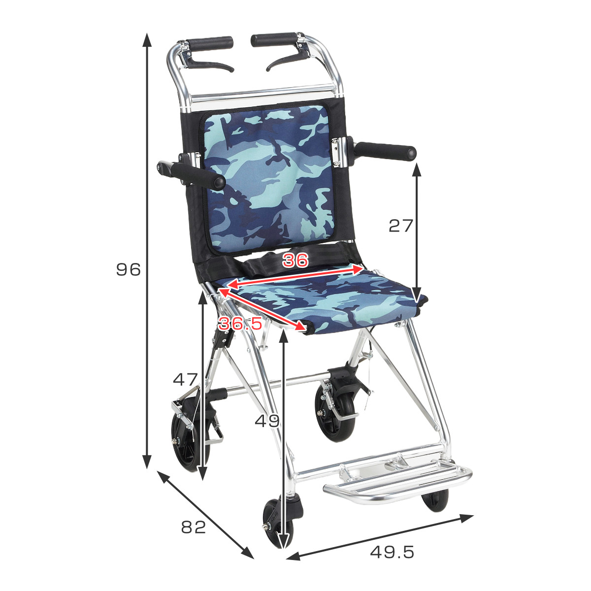 マキテック 車いす コンパクト介助車 楽ティ 介助式 背固定タイプ 迷彩