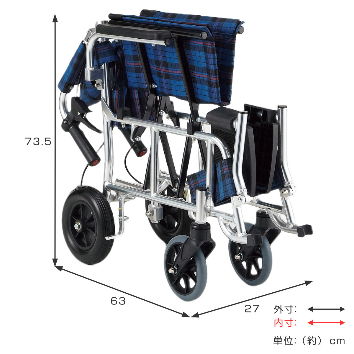 マキテック 車いす ピロプラス 介助式 背折れタイプ 座面幅38cm