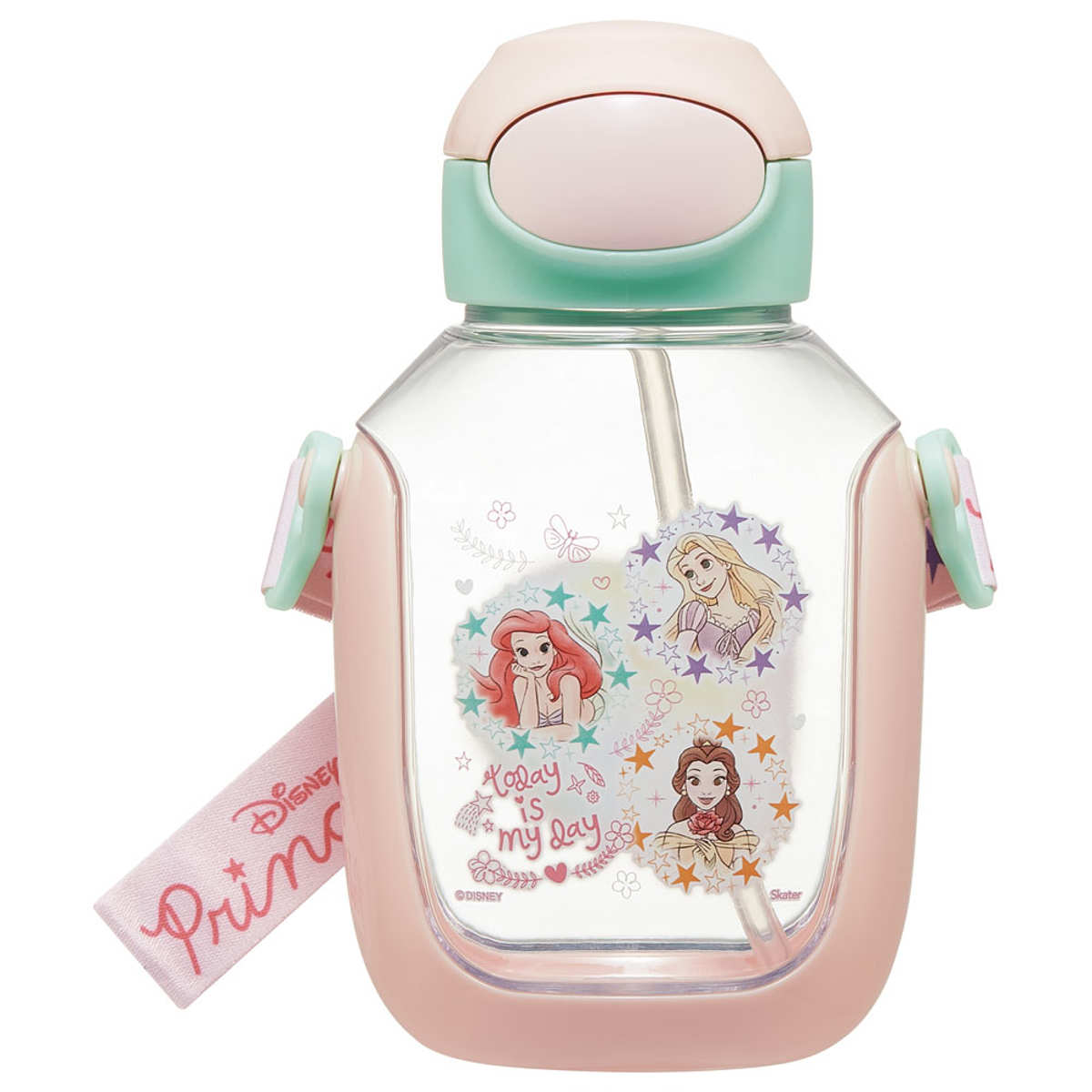 水筒 530ml ワンプッシュ ストロー 子供 キャラクター （ プリンセス