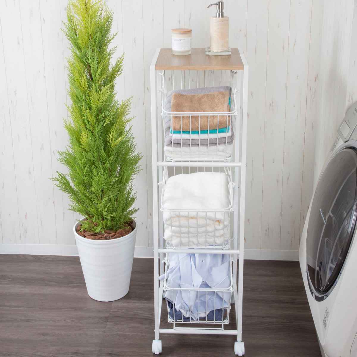 洗濯かご ランドリーラックバスケット8 ランドリーラック 3段 キャスター付き （ ラック ランドリー