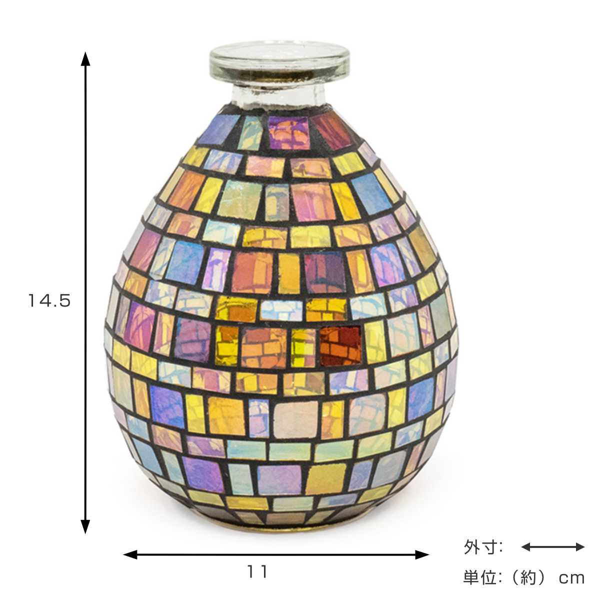 モザイクガラス　フラワーベース ミモザや春の花に似合いそうなフラワーベースいろいろあります