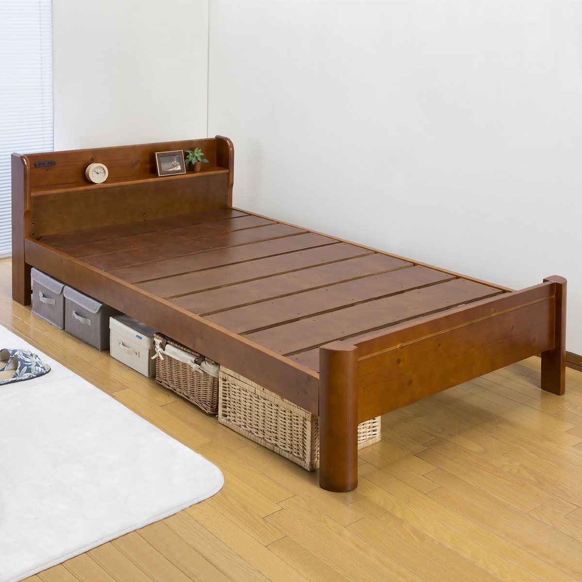 すのこベッド ダブル 宮棚 コンセント 耐荷重600kg 天然木 （ ベッド