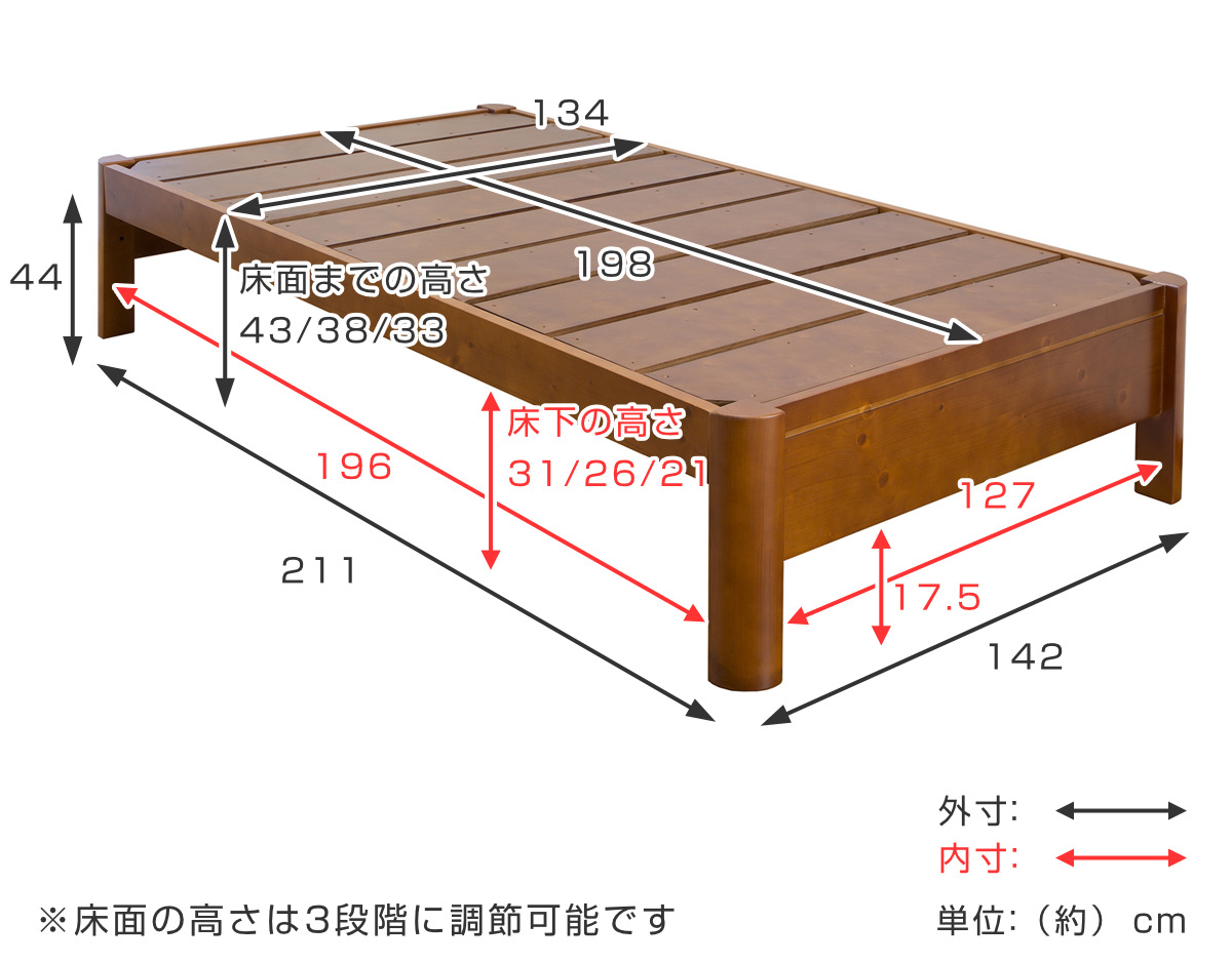 すのこベッド ダブル ステージ 耐荷重600kg 天然木 （ ベッドフレーム