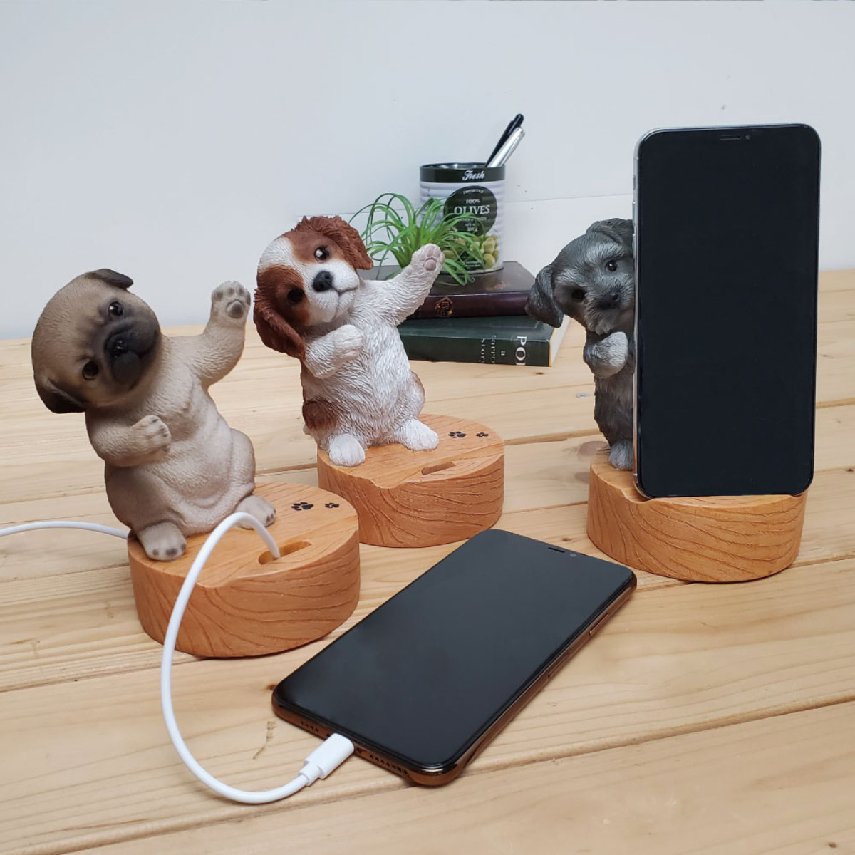 動物 お座り人形 スマホ リモコン スタンド 木製 ①③ 19体