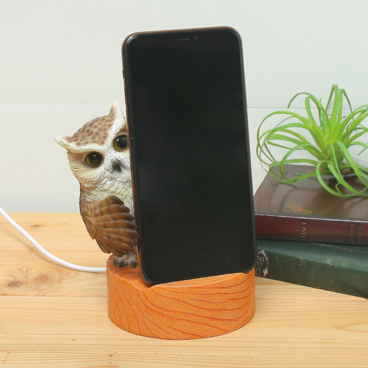 スマホスタンド フクロウ オブジェ 箱入り （ 携帯スタンド 充電
