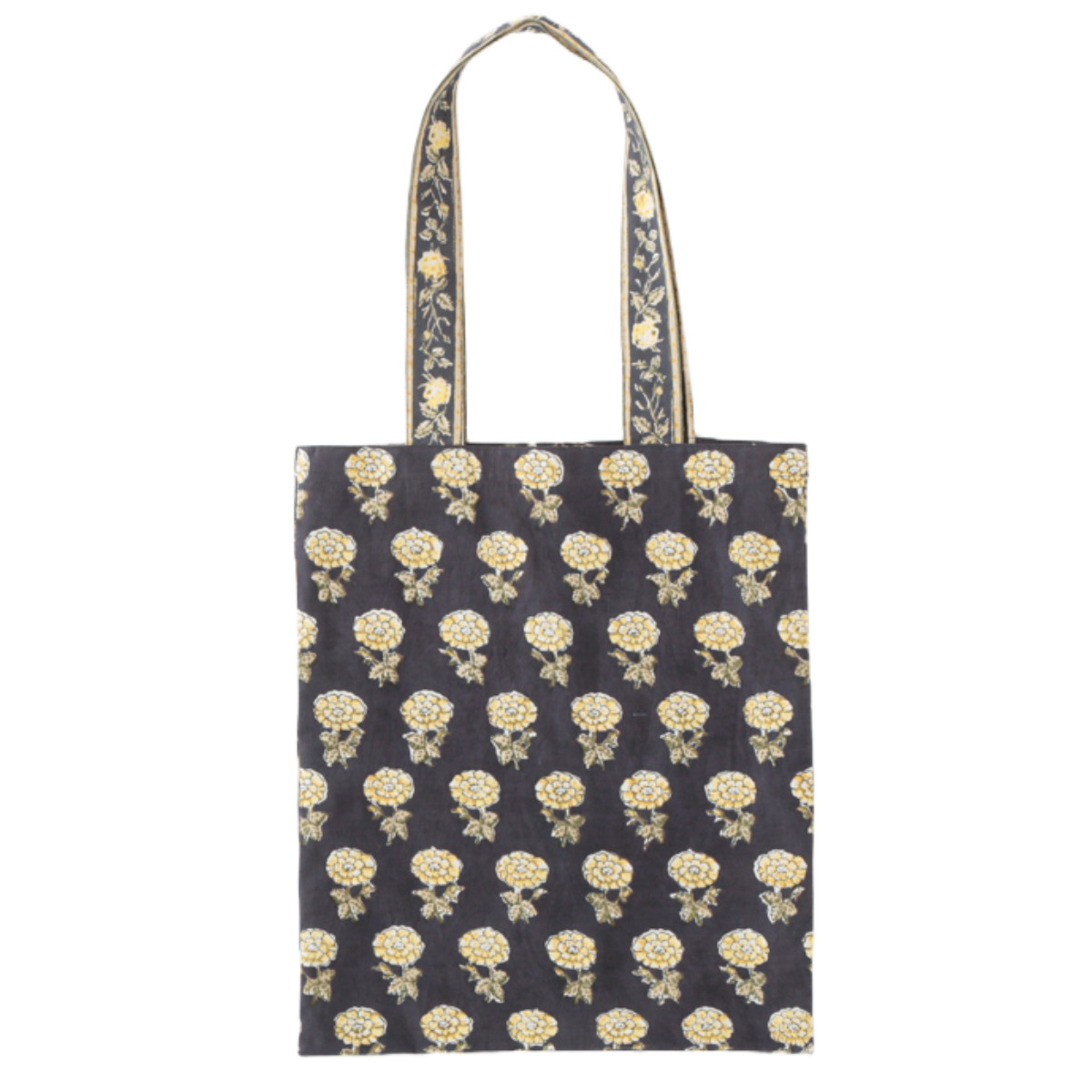 トートバッグ ブロックプリント 花柄 レディース A4 綿100％ （ マイ