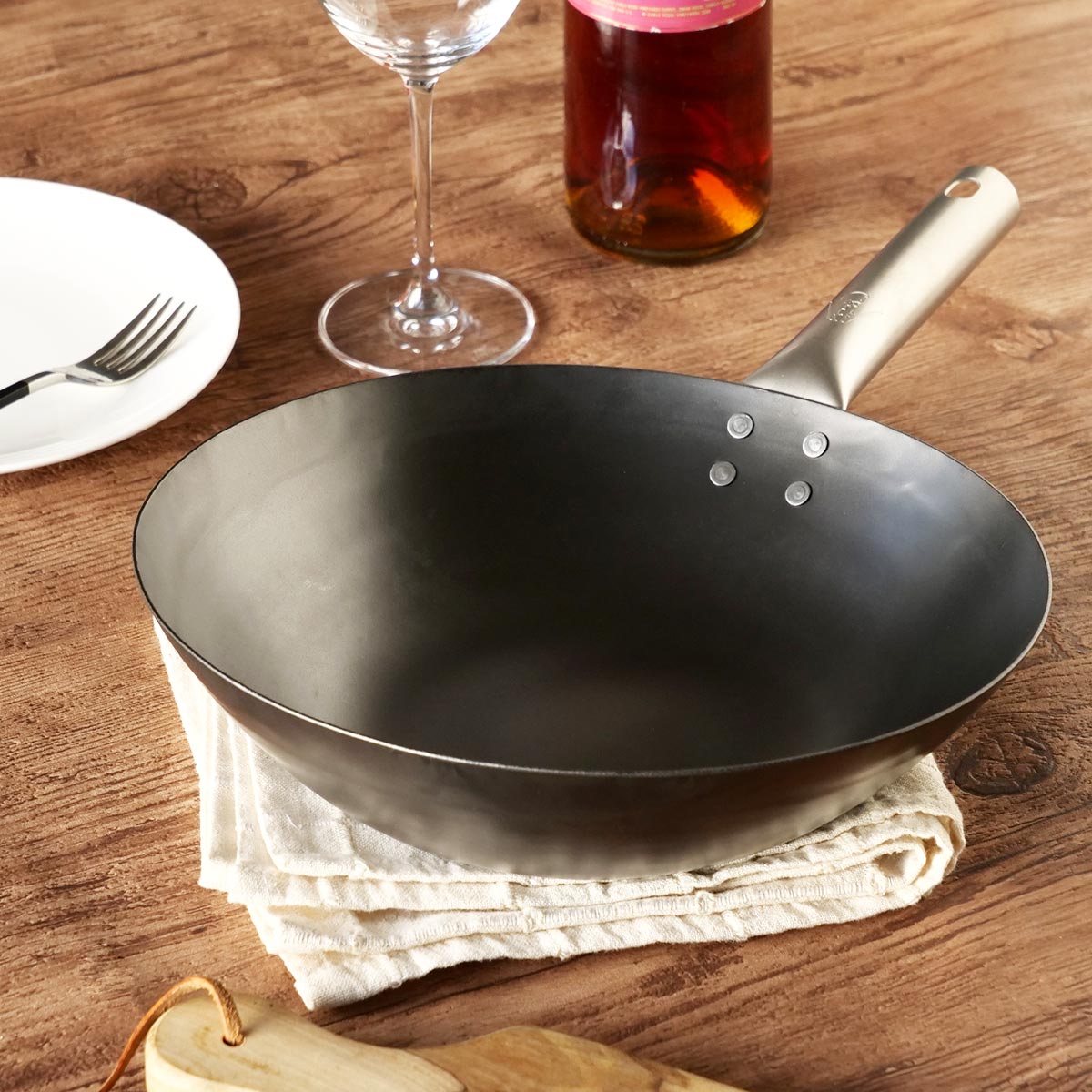 鉄フライパン 27cm 深型 チタン柄 HANAKO 打出し炒め鍋 1.2mm 日本製