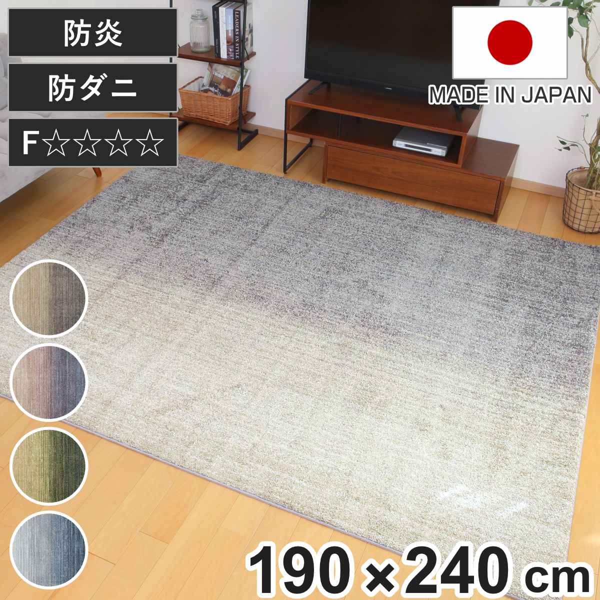 ラグ スミノエ オンブレー 190×240cm 防ダニ 防炎 （ ラグマット カーペット 絨毯 マット 機能ラグ 長方形 3畳 ）