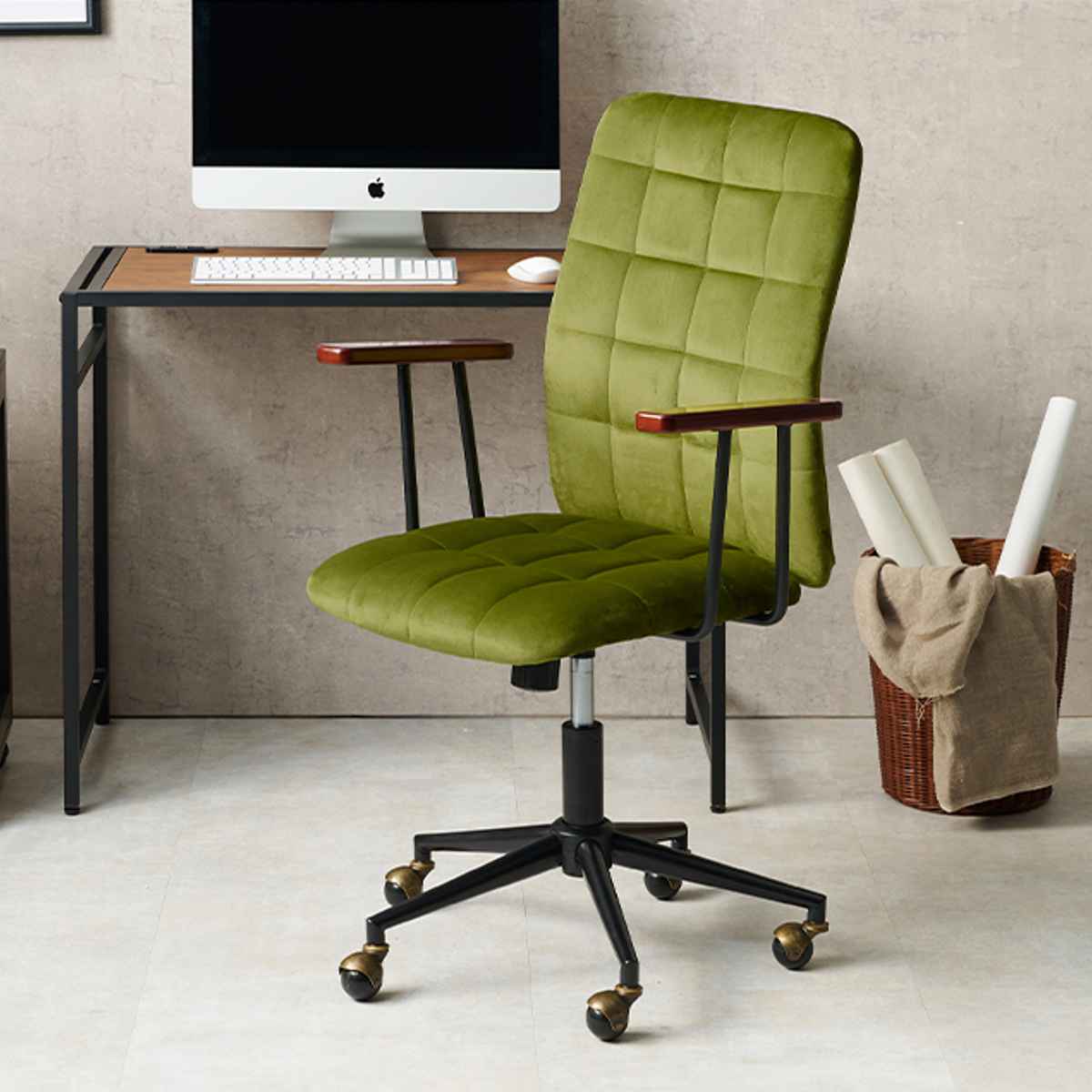 HAGiHARA（萩原） オフィスチェア 座面高43〜53cm 高さ調節 ベロア調