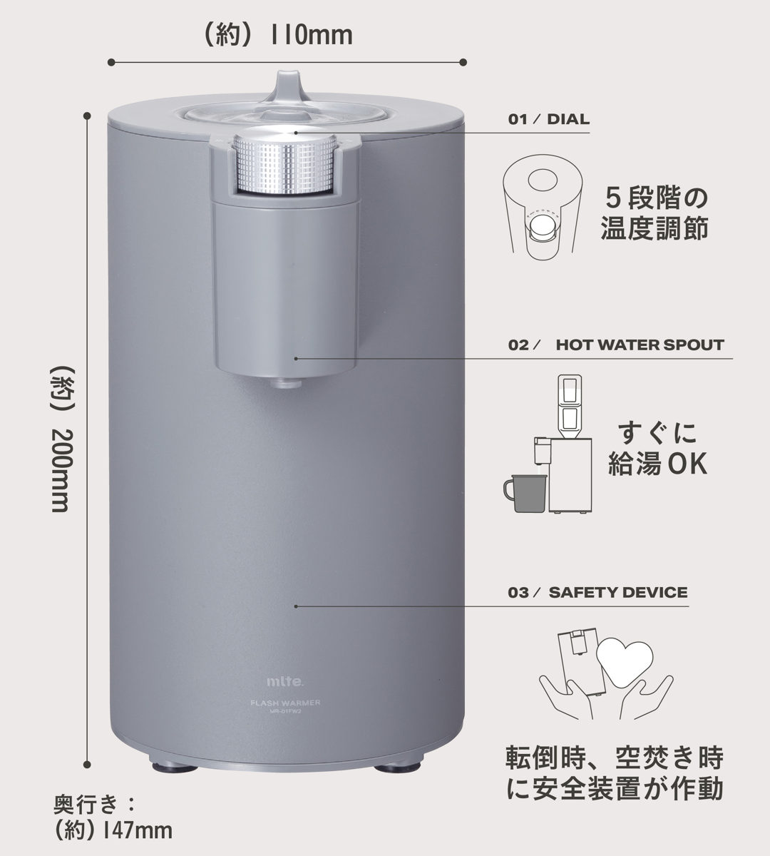 CB JAPAN（シービージャパン） フラッシュウォーマー 湯沸かし器 GRAY