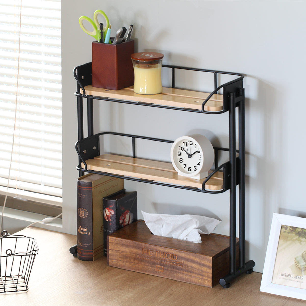 弘益 マルチラック 2段 スチールフレーム 木製棚板 幅39cm （ ラック