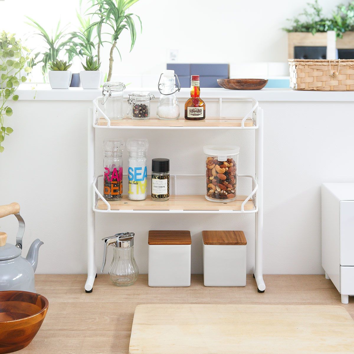 弘益 マルチラック 2段 スチールフレーム 木製棚板 幅39cm （ ラック