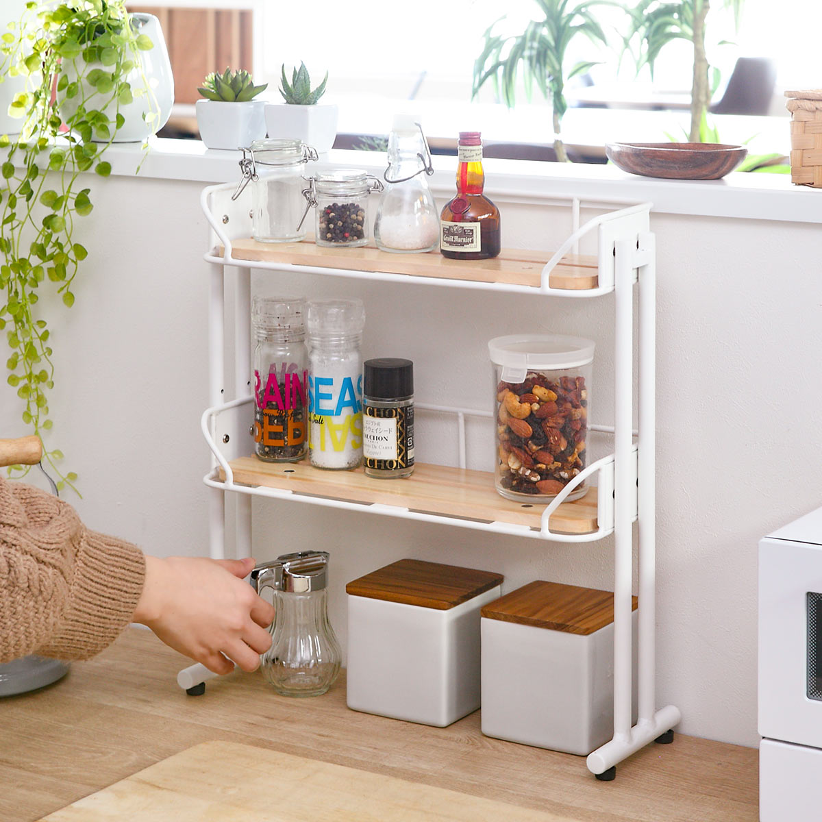 弘益 マルチラック 2段 スチールフレーム 木製棚板 幅39cm （ ラック