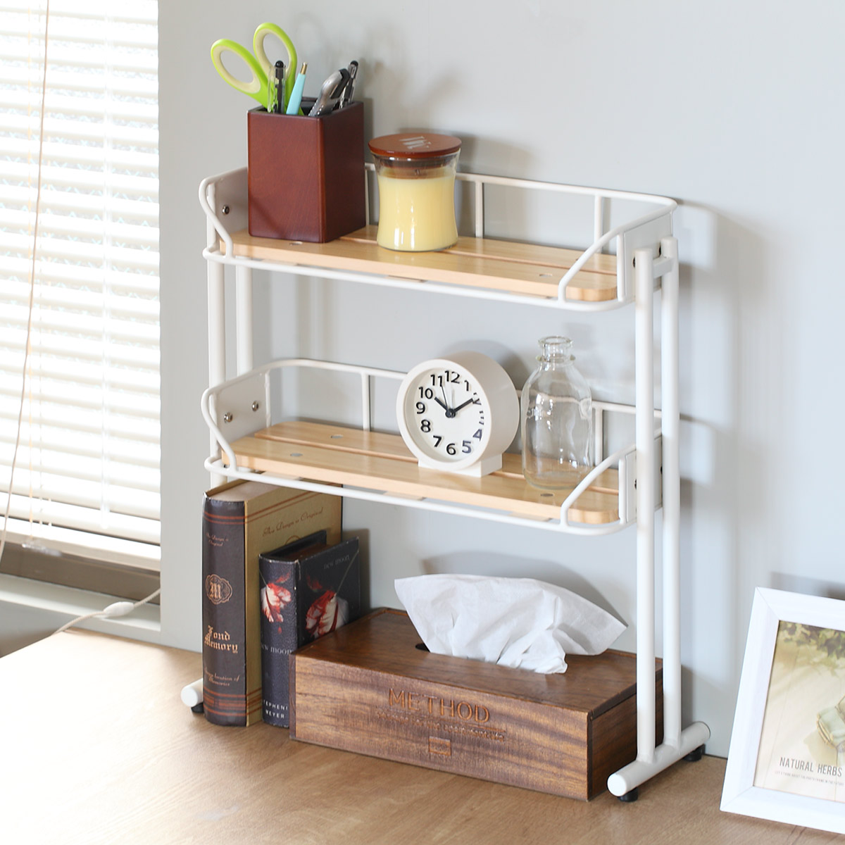 弘益 マルチラック 2段 スチールフレーム 木製棚板 幅39cm （ ラック