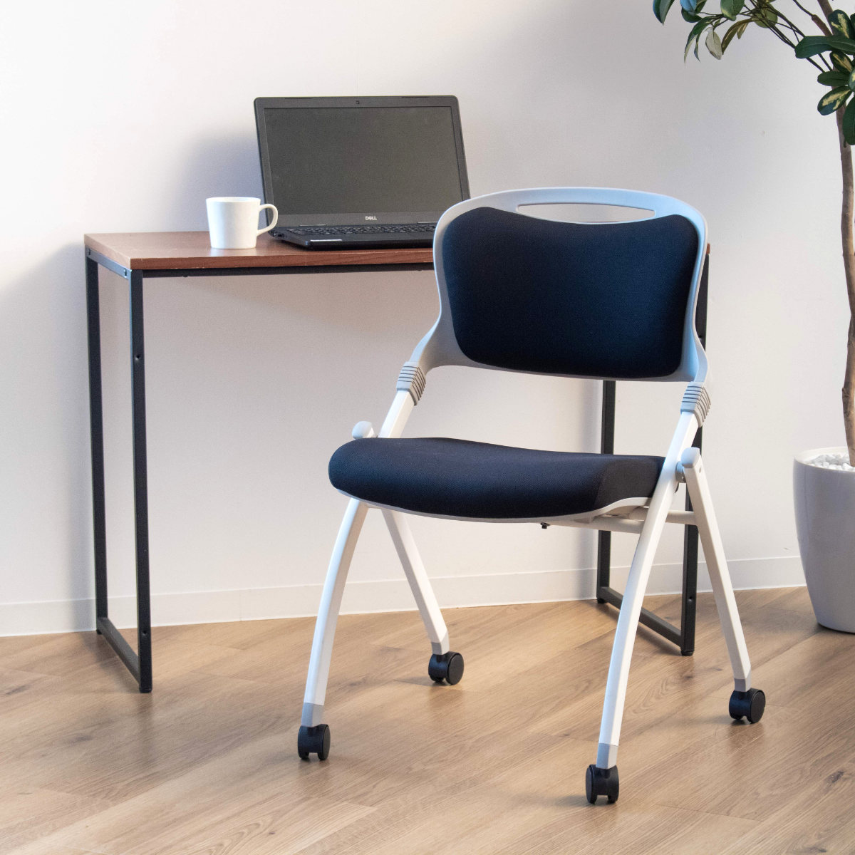 オフィスチェア 座面高48cm 2脚セット 折りたたみ スタッキング可能