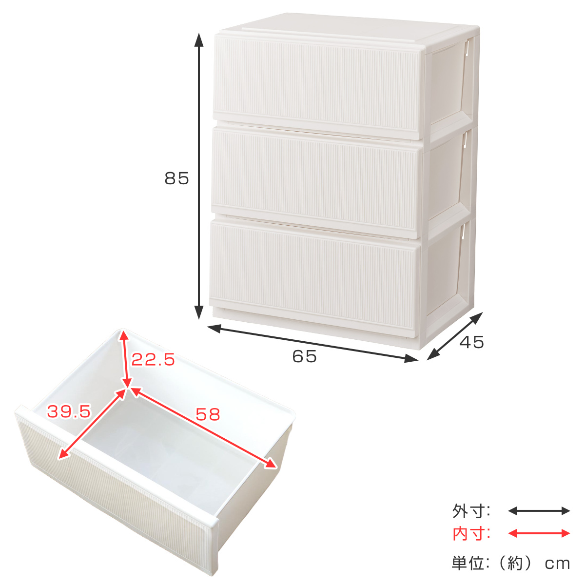 天馬 チェスト プロフィックス スタイルケース組立式 深型 3段 高さ