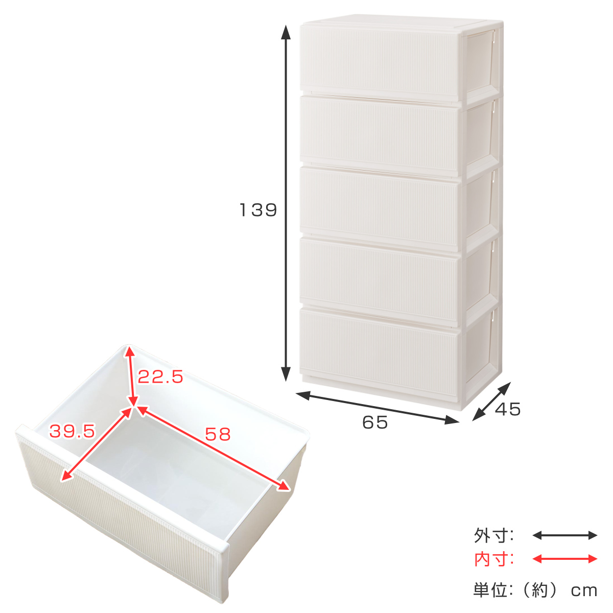 天馬 チェスト プロフィックス スタイルケース組立式 深型 5段 高さ