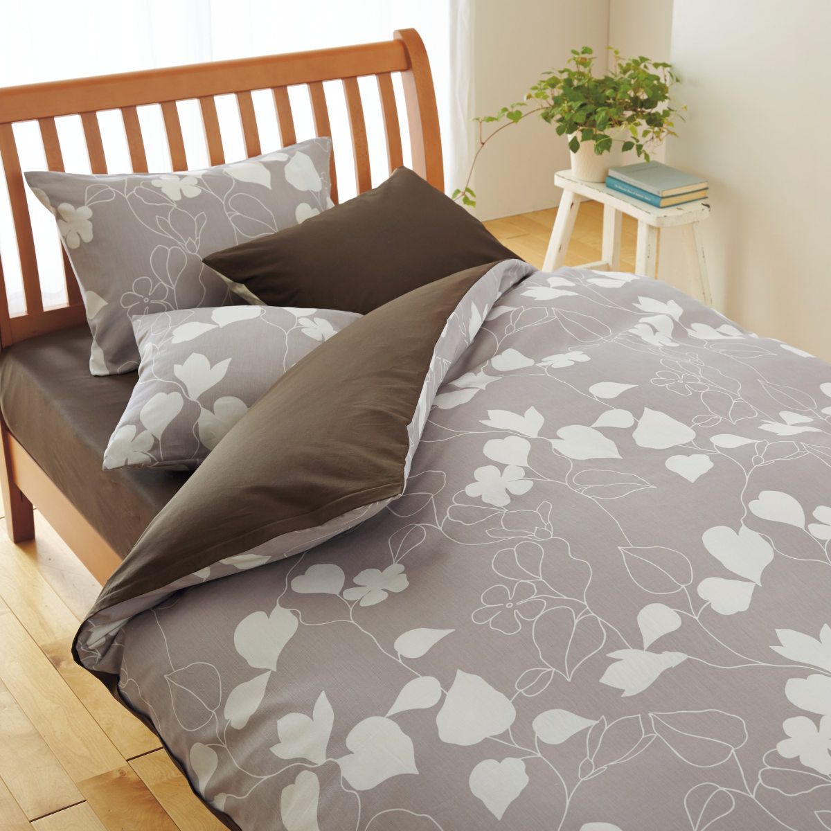 西川（nishikawa） 掛け布団カバー リーフ柄 mee ダブルロング 綿100