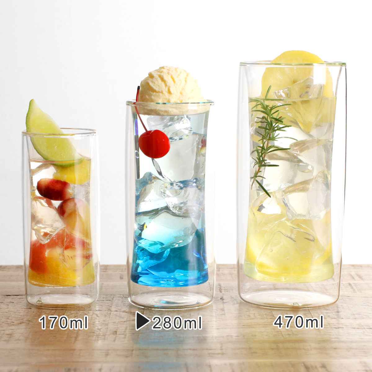 タンブラー 280ml DOWBLE WALL ダブルウォール 耐熱ガラス （ 電子