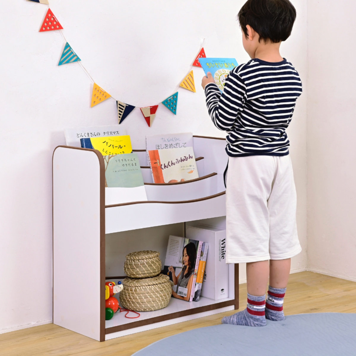 絵本ラック おもちゃ箱 絵本棚 スリム 角丸 幅60cm （ 本棚 収納 絵本