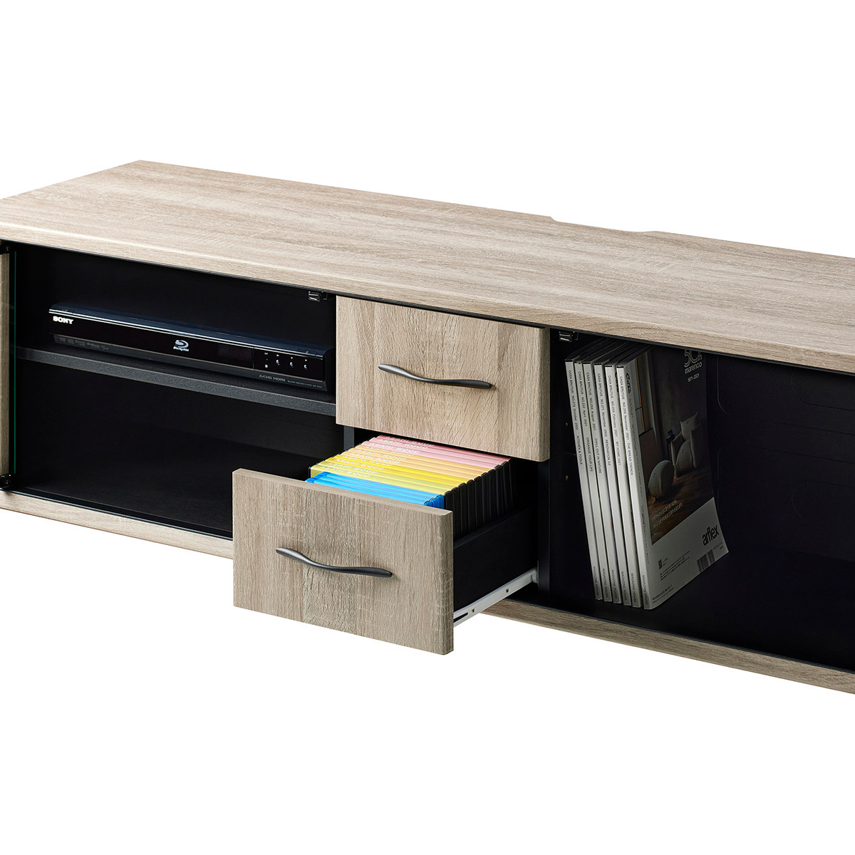 朝日木材加工 テレビ台 幅130cm ローボード ブラックガラス扉 背面収納