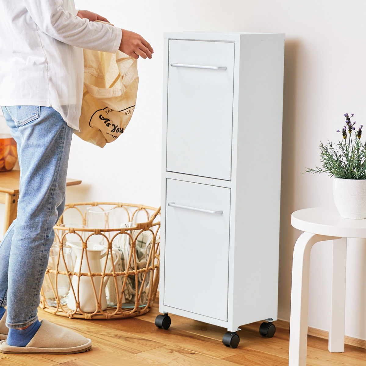 ゴミ箱 40L 20L×2分別 トラッシュダブル （ ごみ箱 20L 2分別 40リットル スリム フラップ式 おしゃれ インテリア 分別 ふた付き 袋 見えない ）の画像