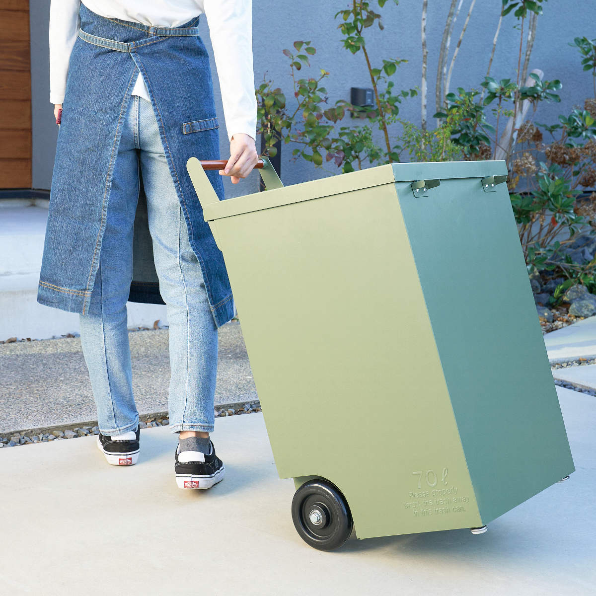 ゴミ箱 70L 屋外兼用 トラッシュカート （ ごみ箱 70リットル 屋外 大型 大容量 カート おしゃれ 外用 ふた付き アースカラー ）