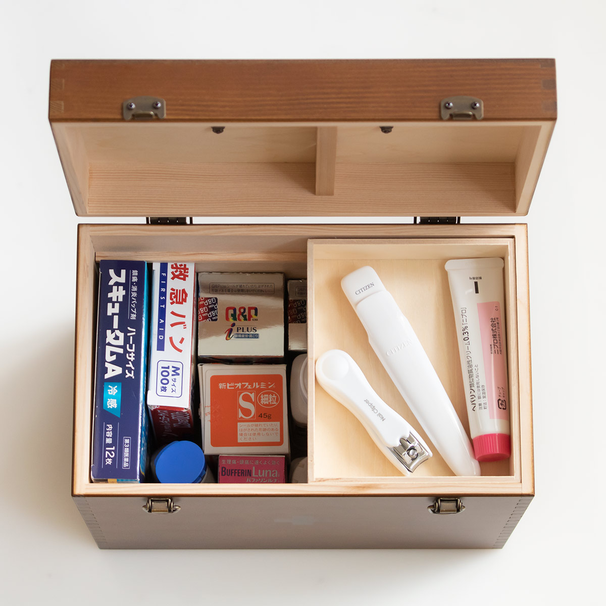 救急箱 木製 日本製 大容量 薬箱 薬 収納 （ 薬ケース 救急ボックス 薬