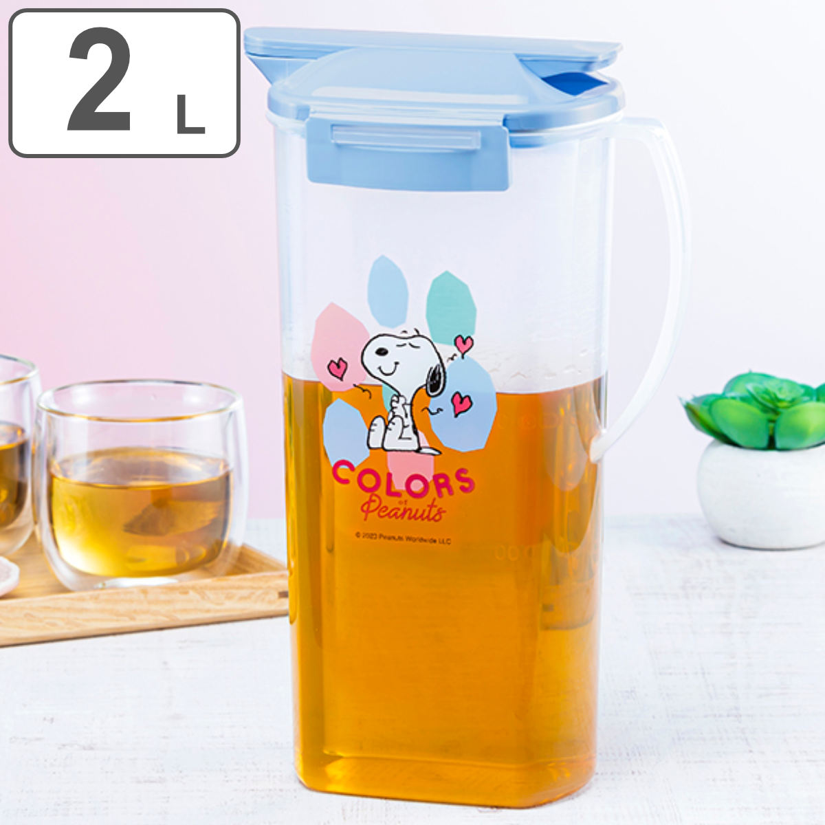 ボトル 2本 樹脂製ピッチャー 2個 セット ピッチャー 2L スヌーピー ハンディプッシュ K-1266 縦置き 耐熱 日本