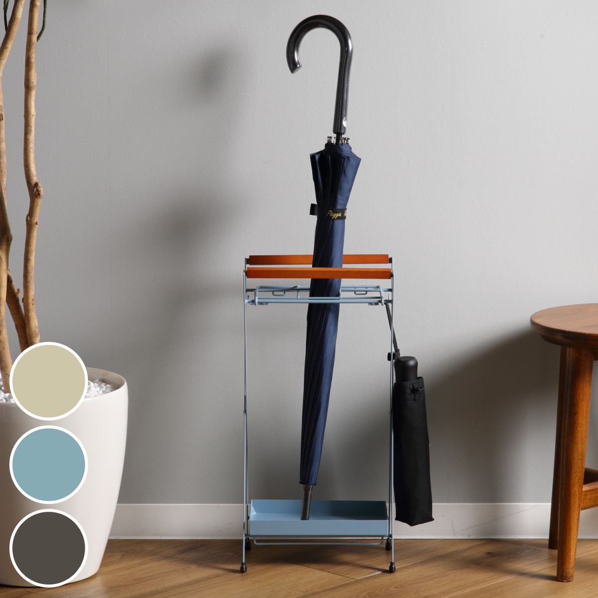 傘立て スリム アイアン 木製フレーム （ アンブレラスタンド 傘立