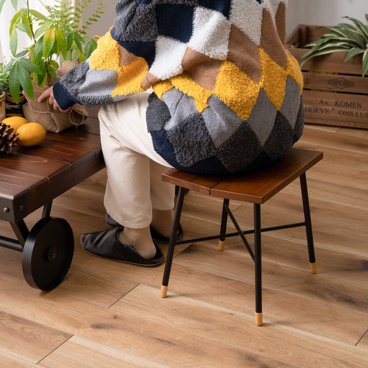 東谷 スツール 座面高35cm 木製 北欧 2脚セット （ 椅子 いす イス