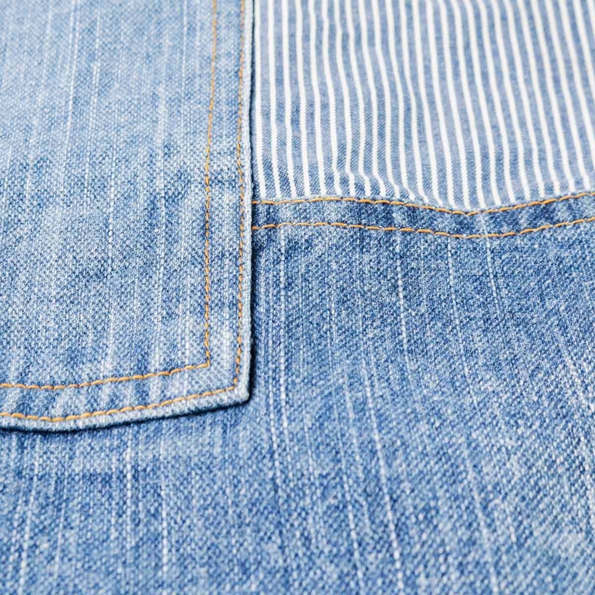 エプロン パッチワークデニムプルオーバーエプロン （ ポケット付き